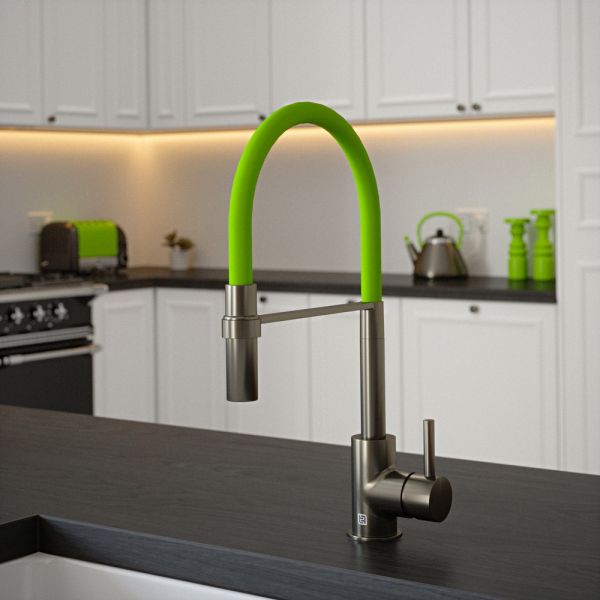 The Tap Factory Tube Tap Without Spray Function in Gun Metal with Green Tea Tube