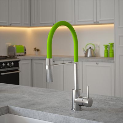 The Tap Factory Tube Tap Without Spray Function in Nickel with Green Tea Tube