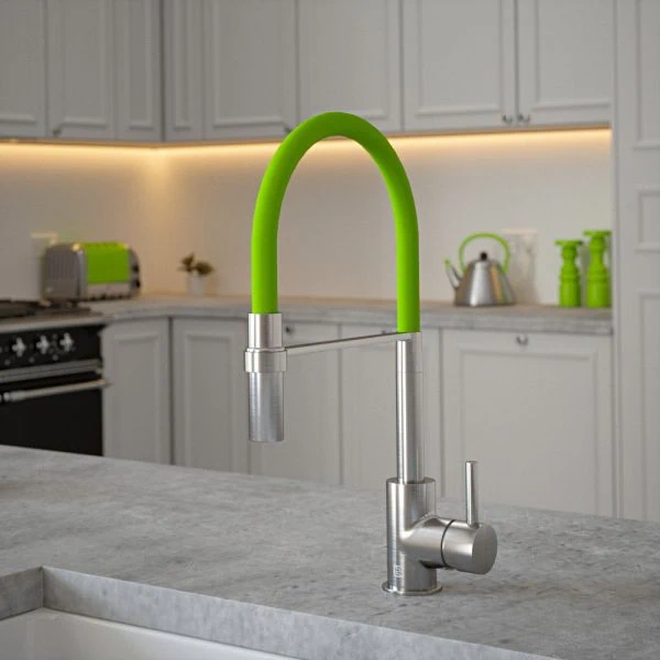 The Tap Factory Tube Tap Without Spray Function in Nickel with Green Tea Tube