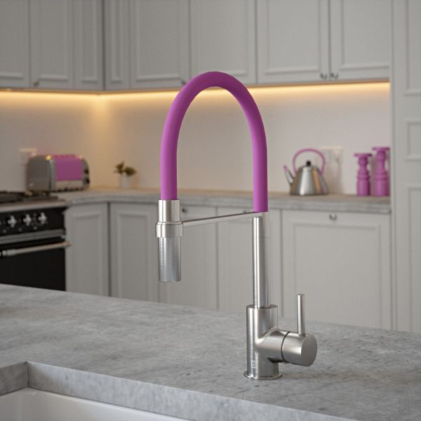 The Tap Factory Tube Tap Without Spray Function in Nickel with Mulberry Wine Tube