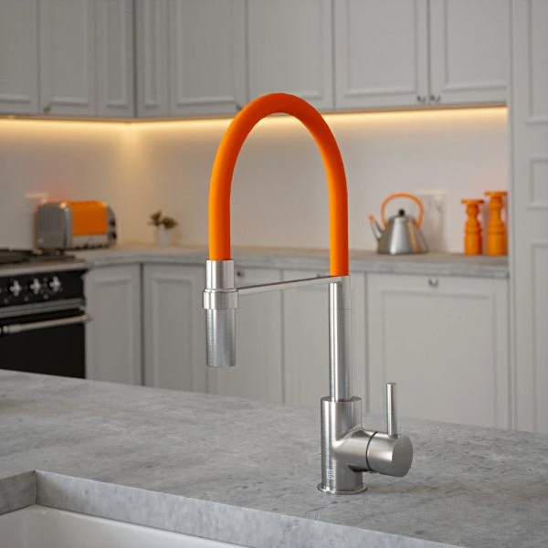 The Tap Factory Tube Tap Without Spray Function in Nickel with Orange Zest Tube