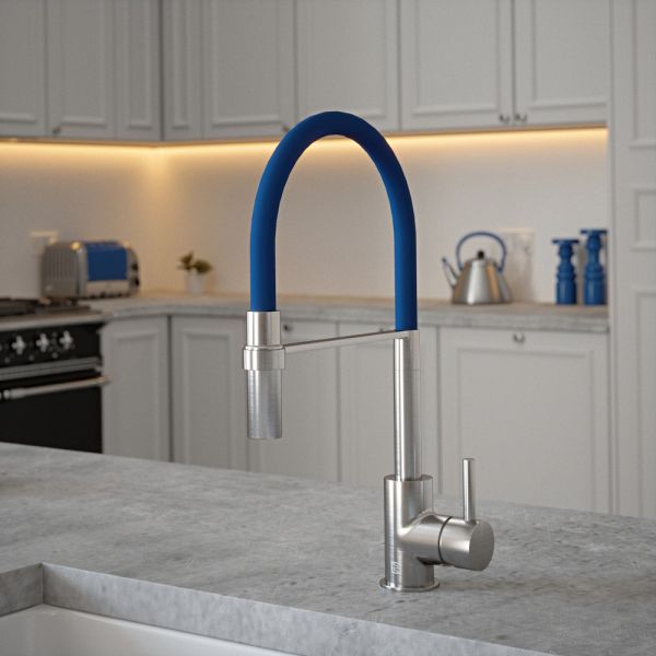 The Tap Factory Tube Tap Without Spray Function in Nickel with Salamanca Blue Tube