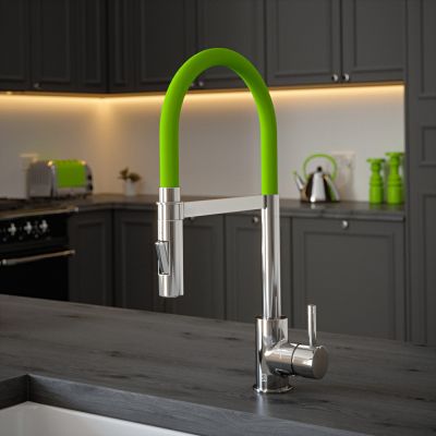 The Tap Factory Tube Spray Tap in Chrome with Green Tea Tube