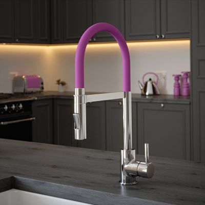 The Tap Factory Tube Spray Tap in Chrome with Mulberry Wine Tube