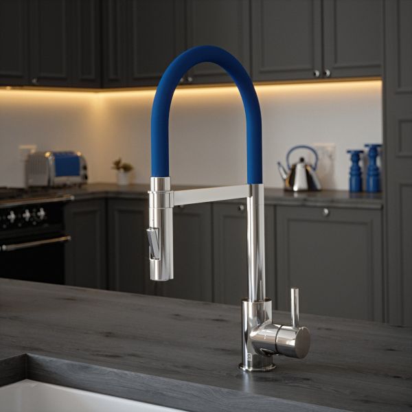 The Tap Factory Tube Spray Tap in Chrome with Salamanca Blue Tube