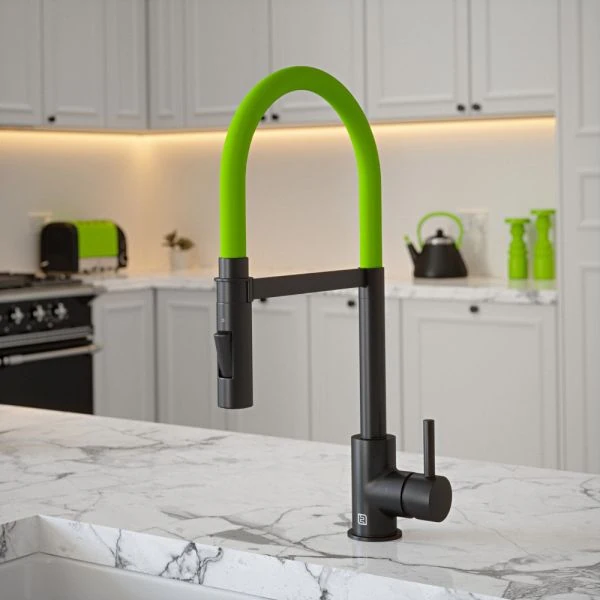 The Tap Factory Tube Black Tap with Spray Function in Green Tea