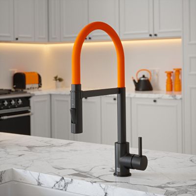 The Tap Factory Tube Black Tap with Spray Function in Orange Zest