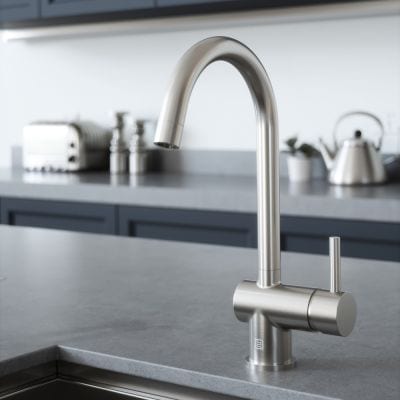 The Tap Factory Vibrance Mono Kitchen Mixer in Nickel with Nickel Handle