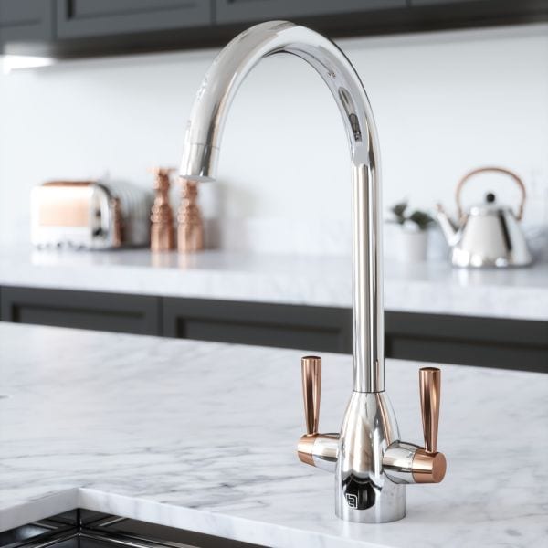 The Tap Factory Vibrance Duo Chrome kitchen tap with Copper Handles