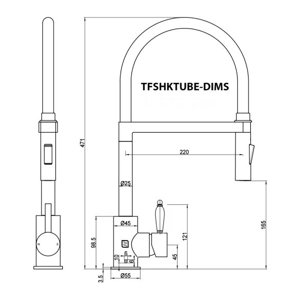 Shaker Tube Spray Dimensions