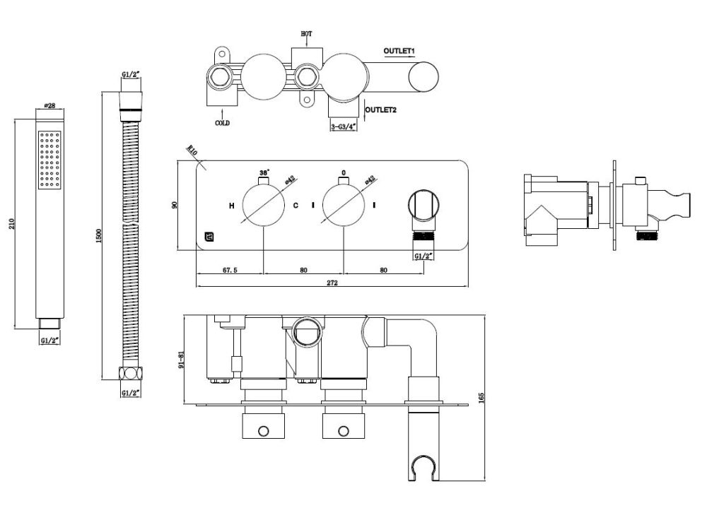 Spa Basin Mixer, Bath Shower Mixer and Concealed Twin Thermostatic Shower Set Bundle -NP - Image 2