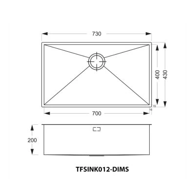 Line Drawing for The Tap Factory Sink 25 Dimensions