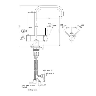 Carysil Brassware'schrome instant hot tap set line drawing