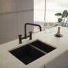 Quilt Diamond Carved Bridge Kitchen Mixer Tap Black