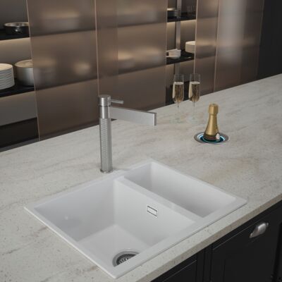 Quilt Diamond Carved Swivel Spout Kitchen Mixer Tap Brushed Nickel