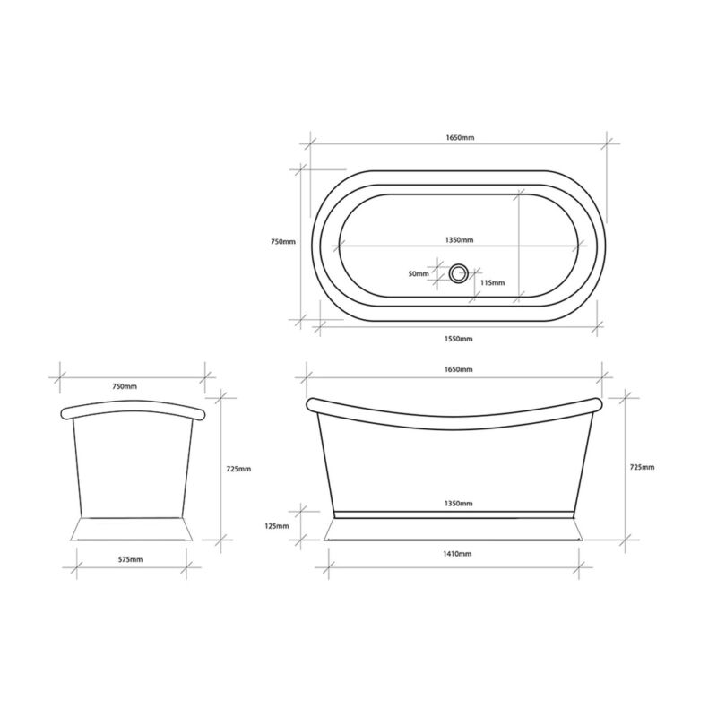 Traditional Brass Freestanding Bath 1650mm x 750mm - Image 3