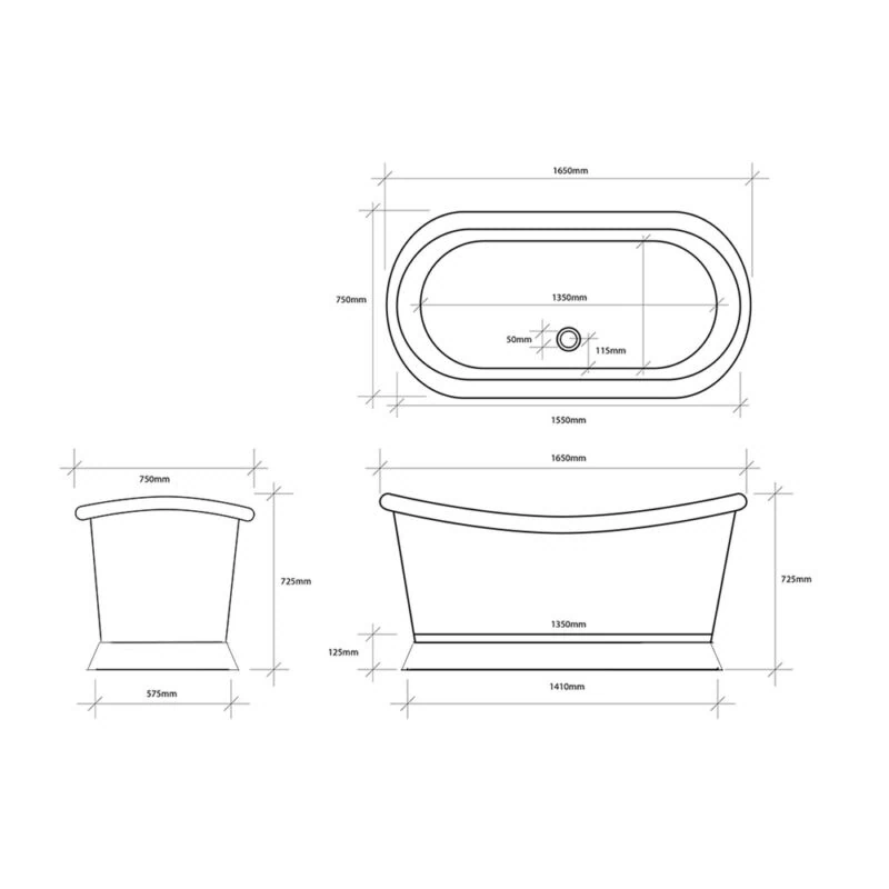 Traditional Brass Freestanding Bath 1650mm x 750mm - Image 3