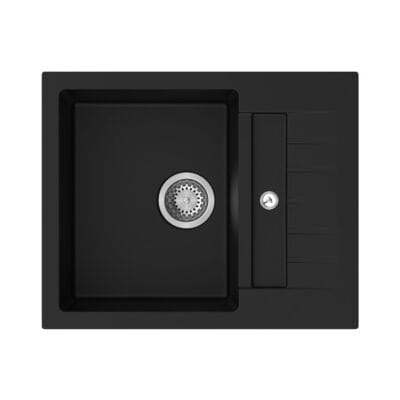 Compact Granite Inset Sink with Side Drainer – Black