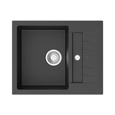 Compact Granite Inset Sink with Side Drainer – Gun Metal Grey