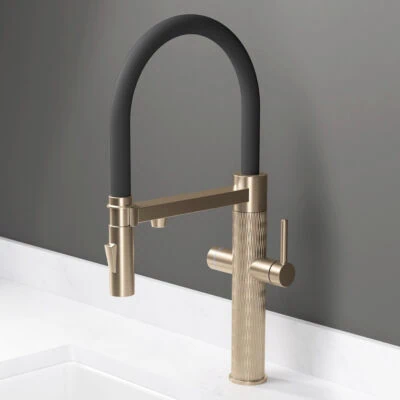 Quilt Diamond Carved 4 in 1 LED Instant Hot Tap Brushed Brass