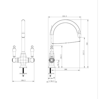 Alternative view of Traditional Twin Lever Kitchen Mixer – Brushed Steel with Ceramic Levers