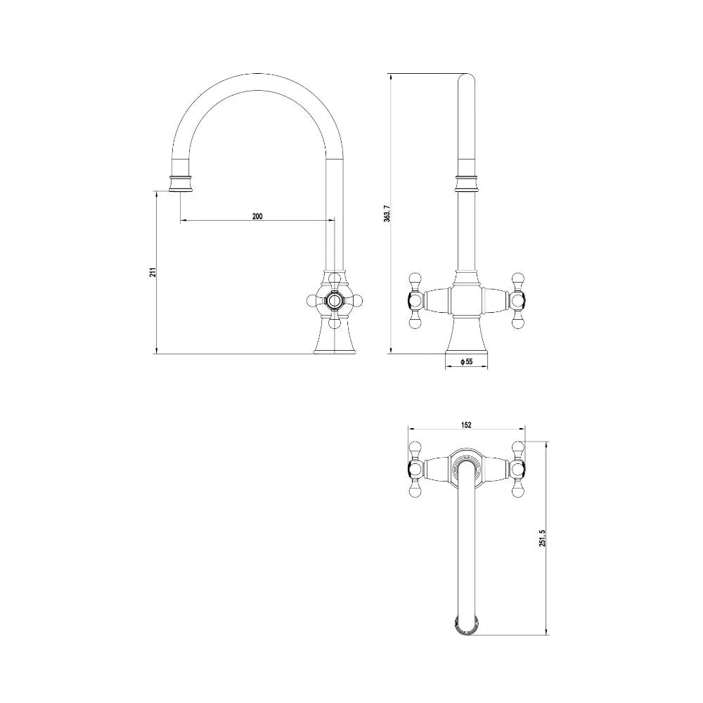Traditional Cross Head Twin Kitchen Mixer - Image 2