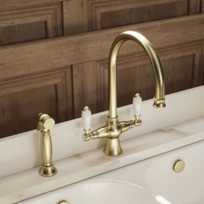 Traditional Twin Ceramic Lever Kitchen Mixer