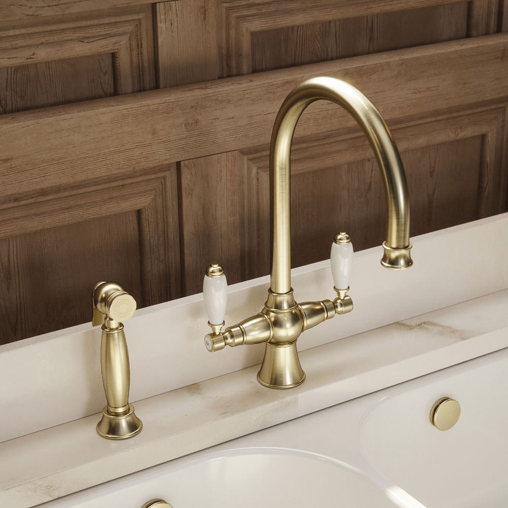 Traditional Ceramic Lever Twin Kitchen Mixer