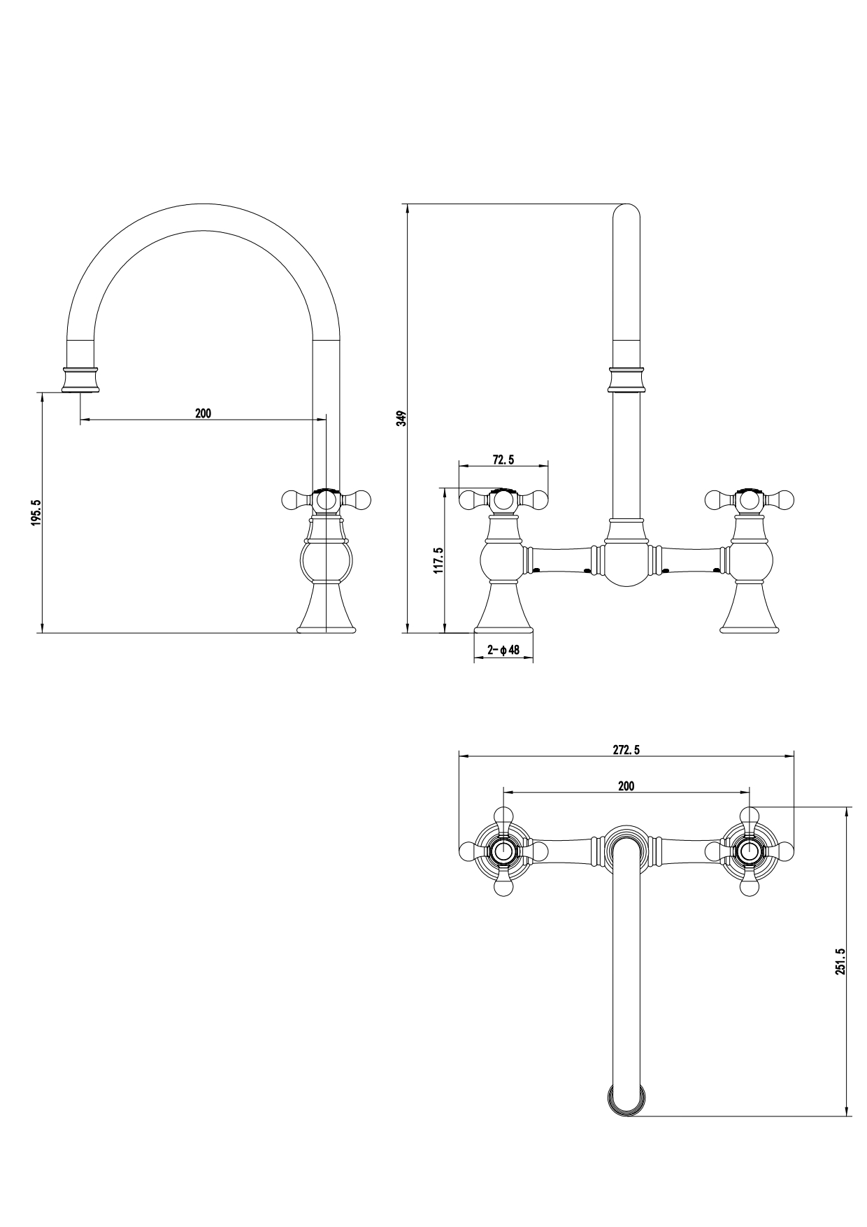 Traditional Cross Head Bridge Kitchen Mixer - Image 2