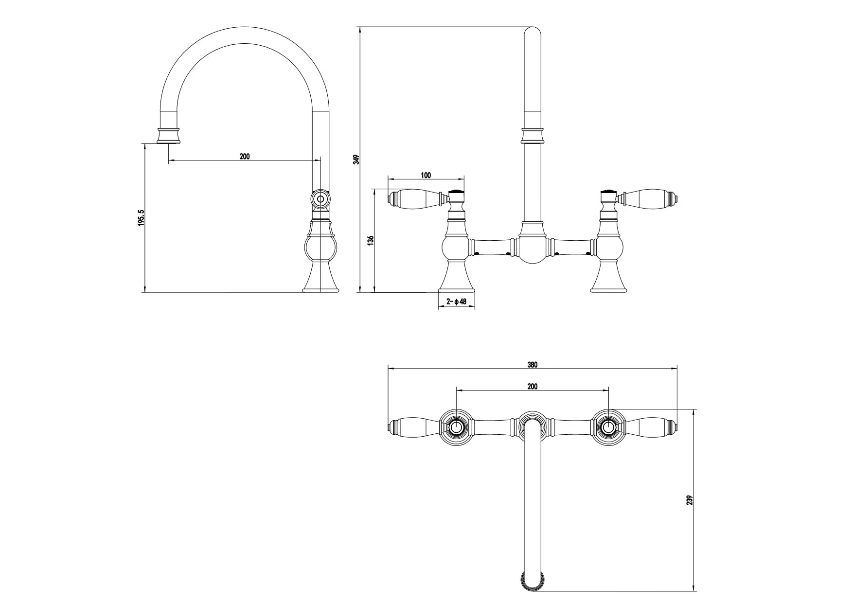 Traditional Ceramic Lever Bridge Kitchen Mixer - Image 2