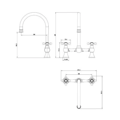 Alternative view of Traditional Cross Head Bridge Kitchen Mixer
