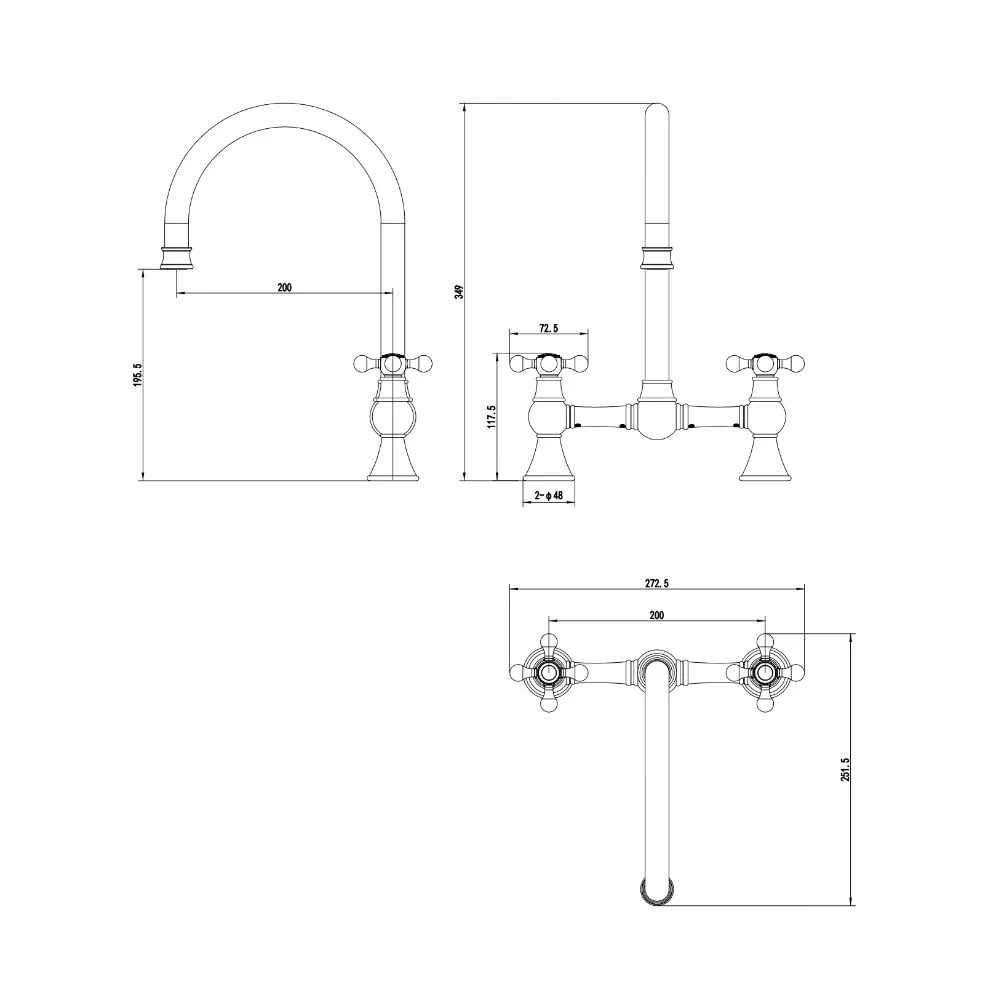 Traditional Cross Head Bridge Kitchen Mixer - Image 2