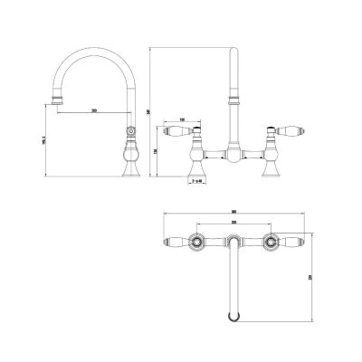 Traditional Ceramic Lever Bridge Kitchen Mixer - Image 2