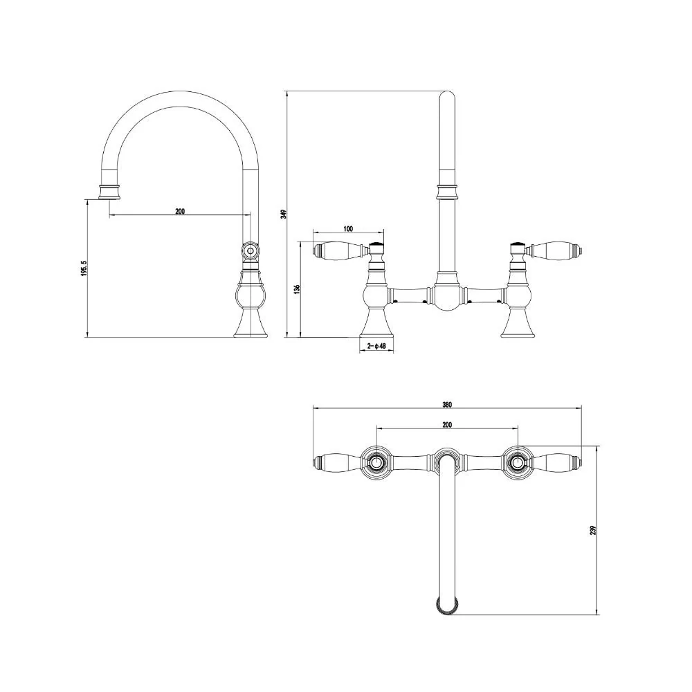 Traditional Ceramic Lever Bridge Kitchen Mixer - Image 2
