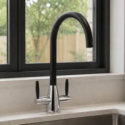 Twin Lever Kitchen Mixer Chrome with Coloured Spout