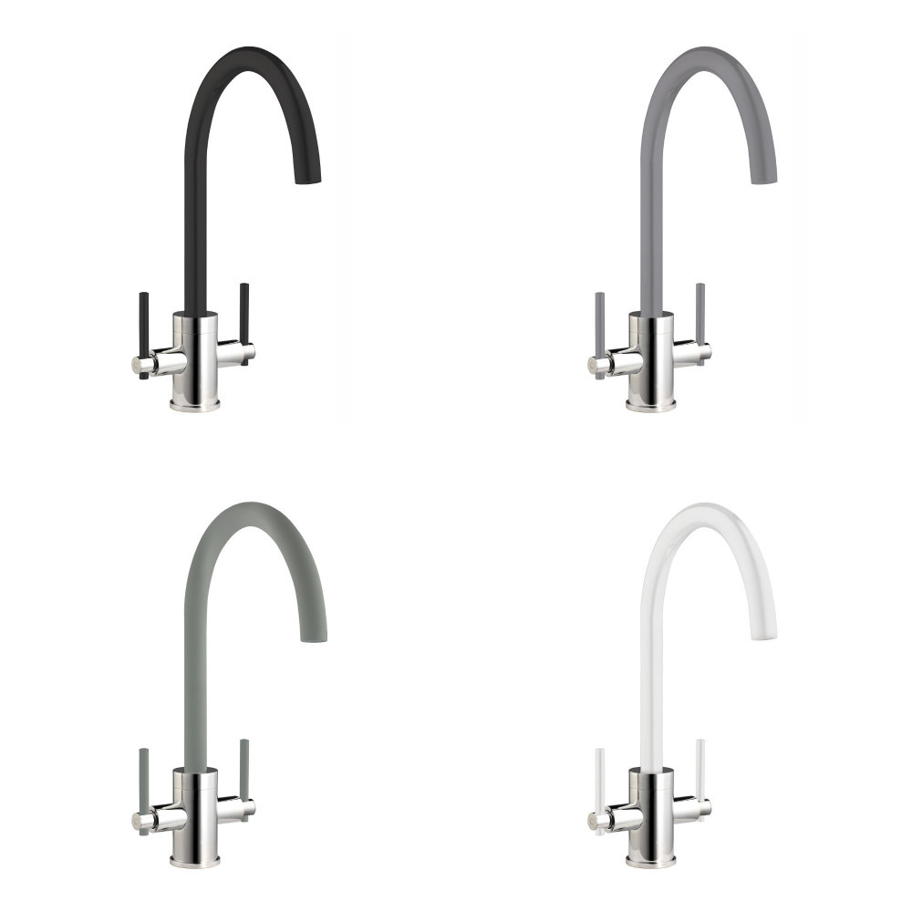 Twin Lever Kitchen Mixer Chrome with Coloured Spout